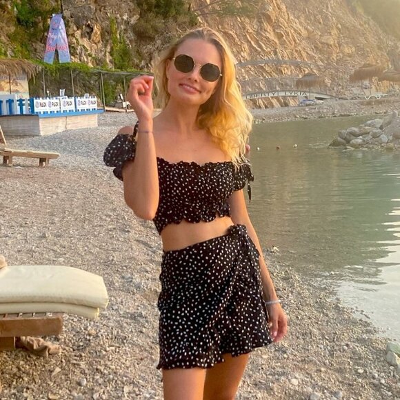 🖤 Unique black white polka dot crop top and high rise wrap shorts set - si… - Picture 1 of 6